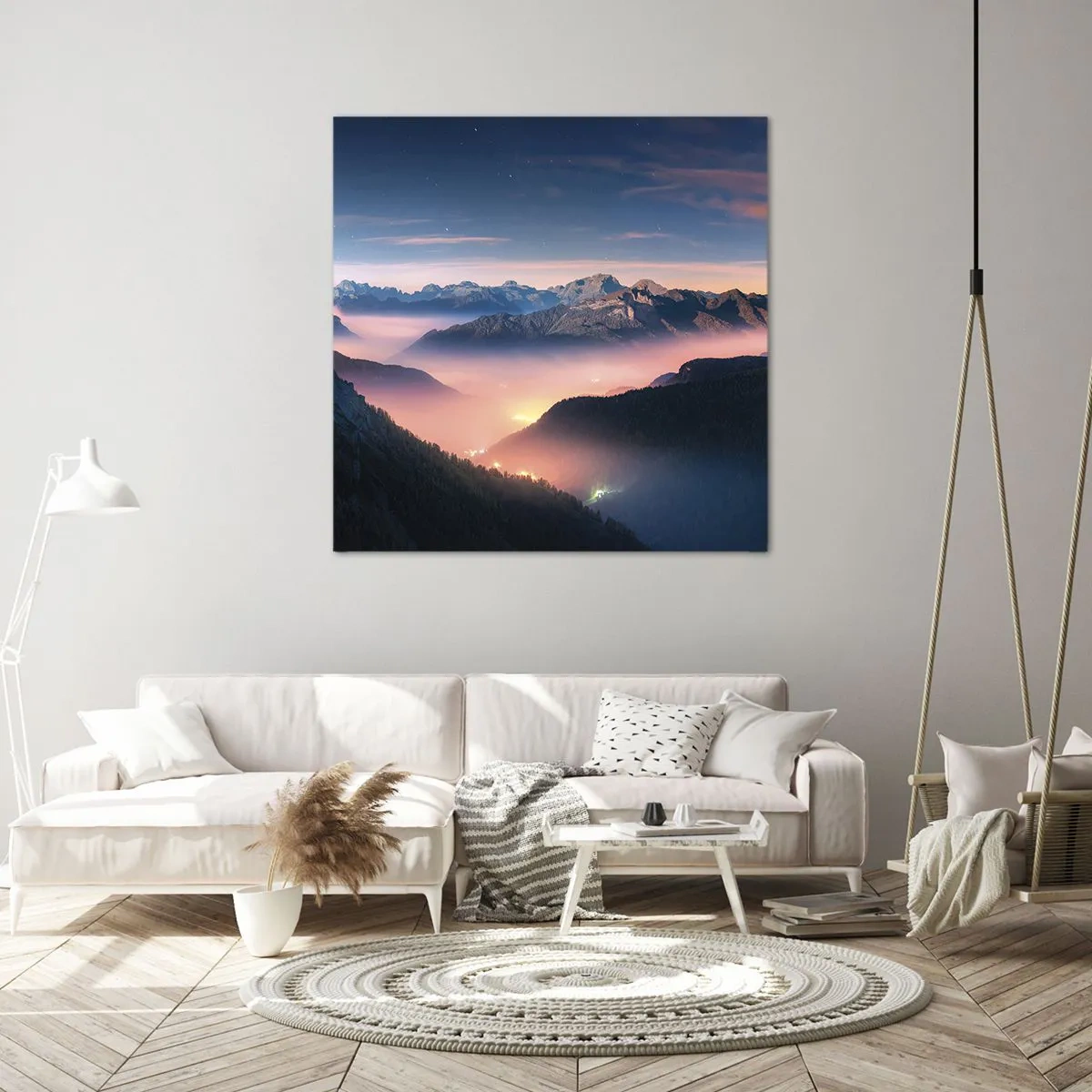 Lærredstryk - Billede på lærred - Lys i dalene - 60x60 cm