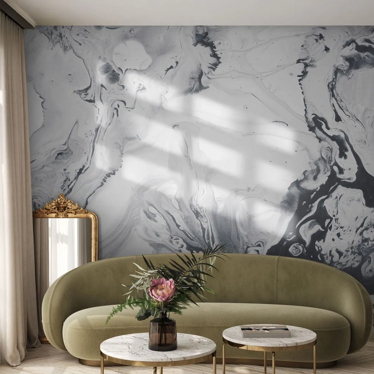 Fototapet Premium Canvas - Jordens indre - Abstraktion, Stykke, Sort og hvid - 300x210 cm