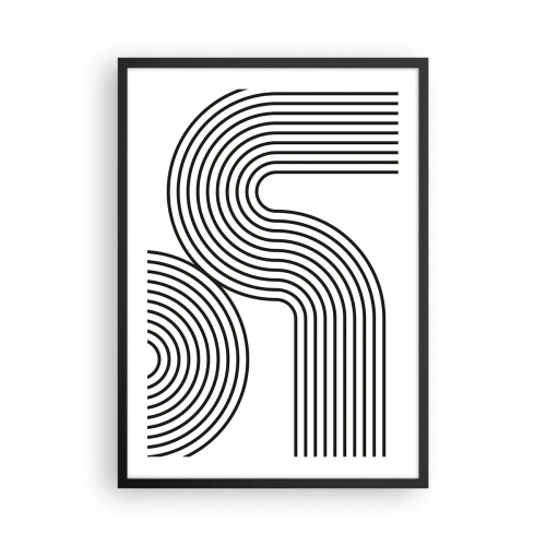 Plakat i sort ramme - Moderne grafik med abstrakte linjer i sort-hvid - 50x70cm - På en kurve - Moderne vægdekoration til stue og soveværelse ARTTOR