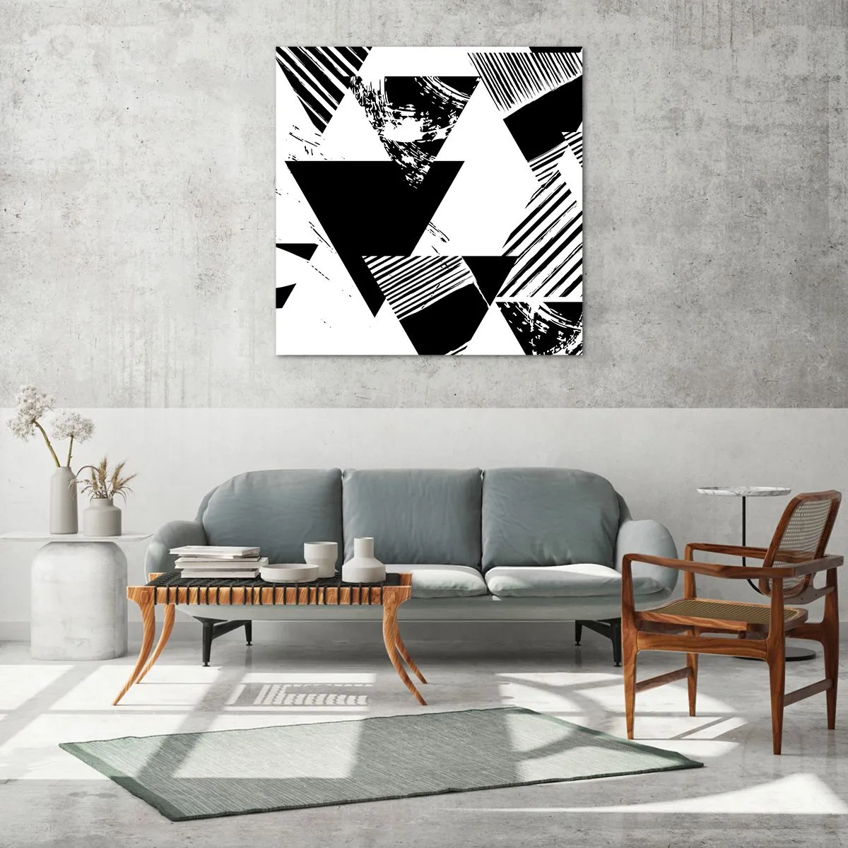 Billede på glas - Regn af trekanter - 50x50 cm