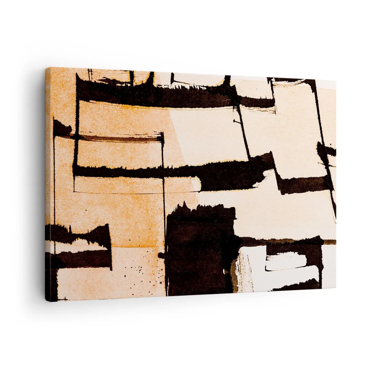 Lærredstryk - Billede på lærred - Geometriske mønstre i nuancer af brunt og beige - 70x50cm - Og alligevel orden - Moderne vægdekoration til stue og soveværelse ARTTOR
