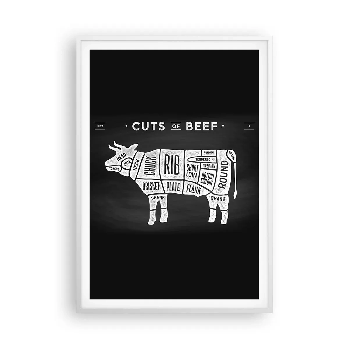 Plakat i hvid ramme - Slagterens grundbog - 70x100 cm