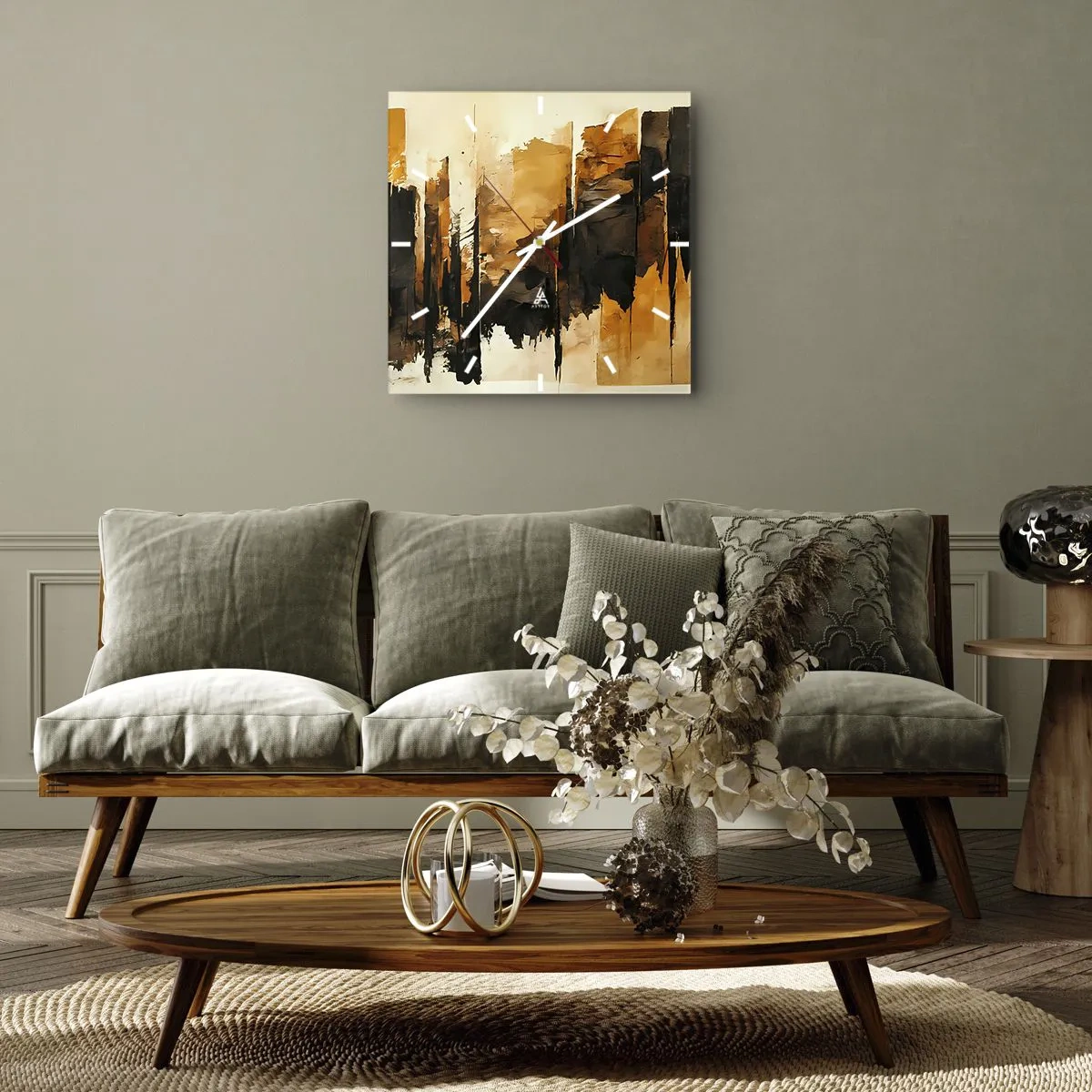 Vægur, Uret - Harmoni af sort og guld - 40x40 cm