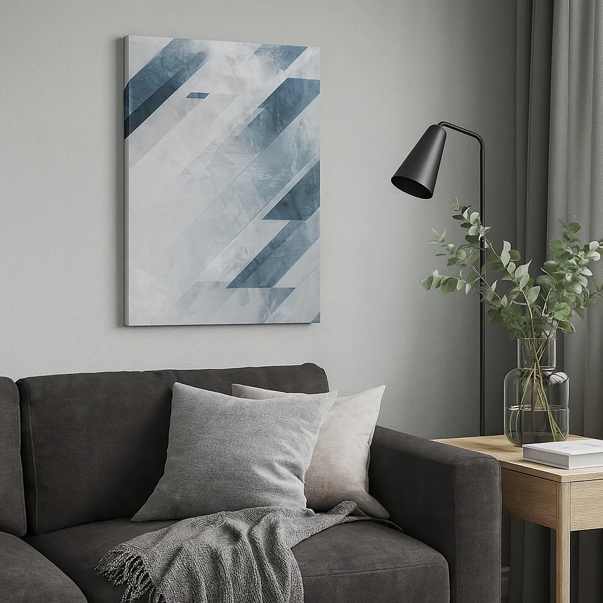 Lærredstryk - Billede på lærred - Rumlig komposition - bevægelse af gråtoner - 50x70 cm