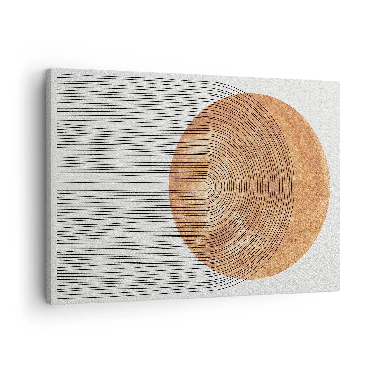 Lærredstryk - Billede på lærred - Geometrisk komposition med cirkler og linjer i varme farver. - 70x50cm - En solrig komposition - Moderne vægdekoration til stue og soveværelse ARTTOR
