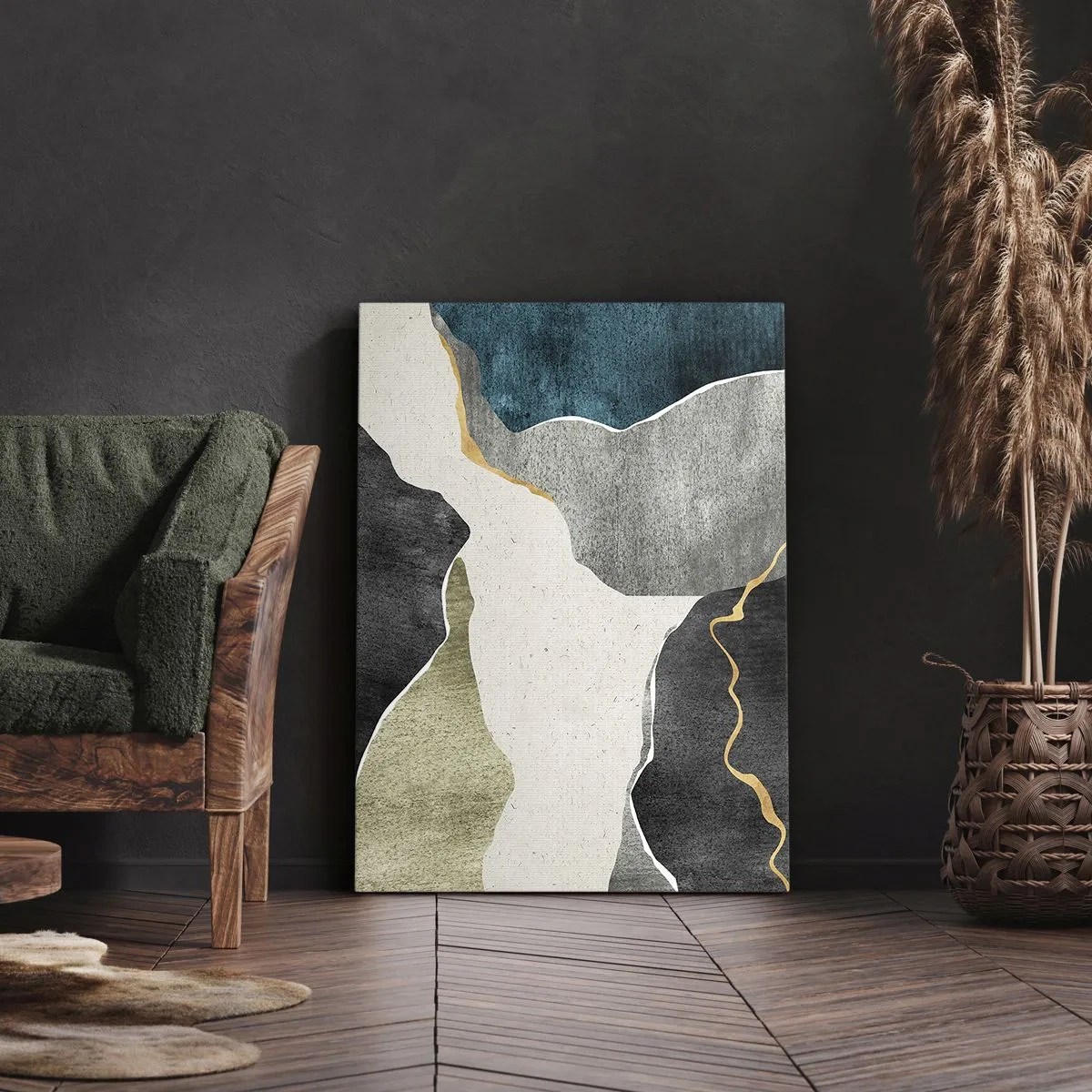 Lærredstryk - Billede på lærred - Mosaikkomposition med en streng af guld - 65x120 cm