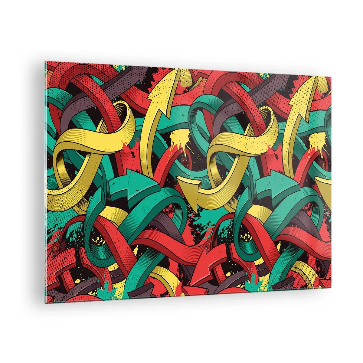 Billede på glas - Farverig abstraktion med dynamiske pile og bevægelse - 70x50cm - Hvilken vej skal man gå? - Moderne vægdekoration til stue og soveværelse ARTTOR