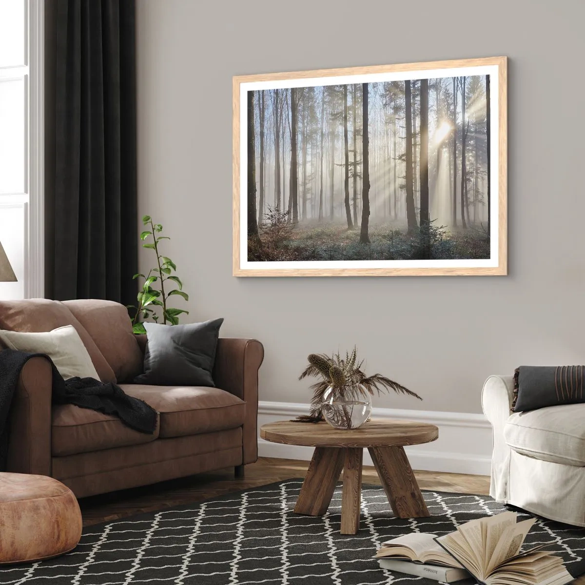 Plakat i ramme af lyst egetræ - Tågen er også vågnet op - 70x50 cm