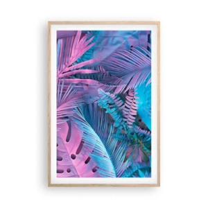 Plakat i ramme af lyst egetræ - Troperne i lyserød og blå - 61x91 cm