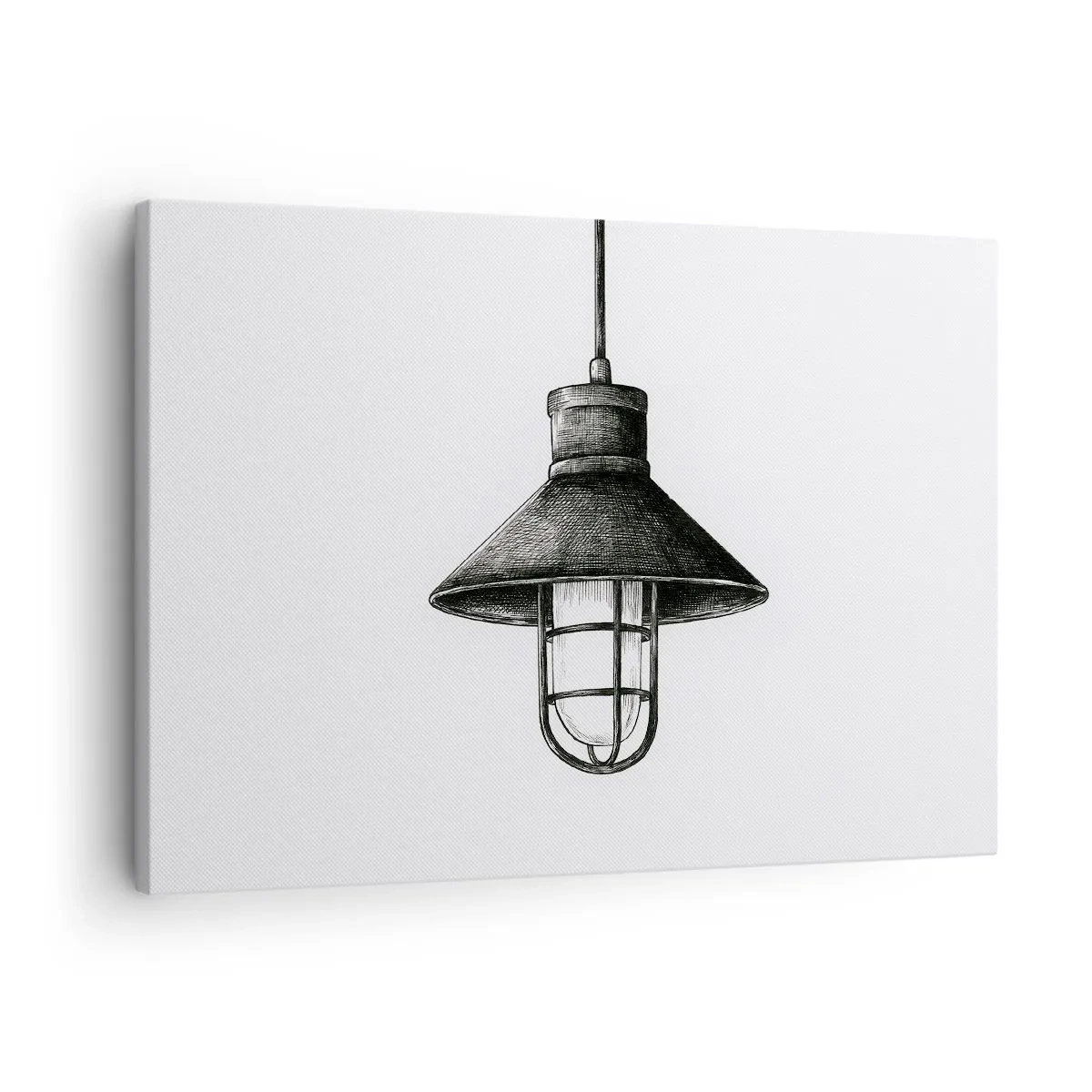 Lærredstryk - Billede på lærred - Tegning af en retro hængelampe på en hvid baggrund - 70x50cm - Som for mange år siden... - Moderne vægdekoration til stue og soveværelse ARTTOR