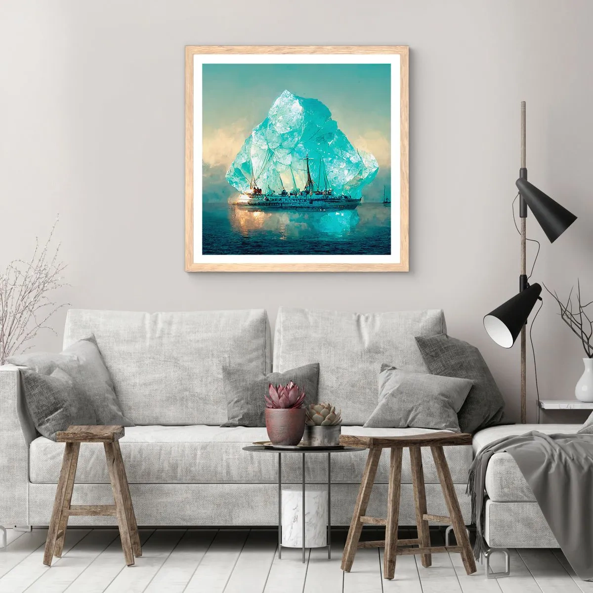 Plakat i ramme af lyst egetræ - Arktisk diamant - 50x50 cm