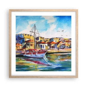 Plakat i ramme af lyst egetræ - Regnbue eftermiddag - 50x50 cm