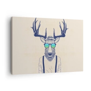 Lærredstryk - Billede på lærred - Stiliseret hjort i solbriller - 70x50cm - Hvem forventede du? - Moderne vægdekoration til stue og soveværelse ARTTOR
