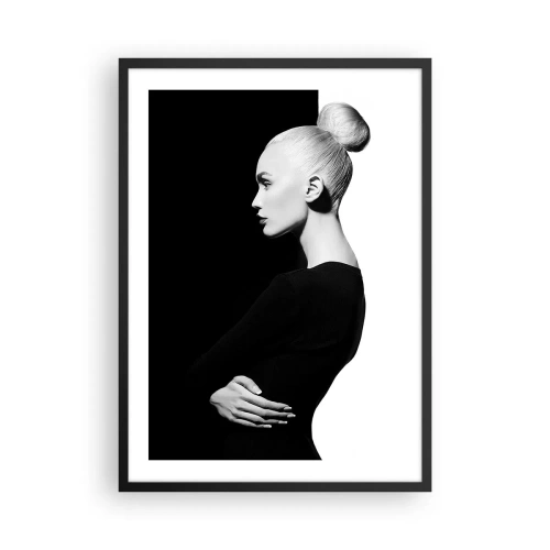 Plakat i sort ramme - Et minimalistisk portræt af en kvinde i en sort-hvid komposition - 50x70cm - Blot en kvinde - Moderne vægdekoration til stue og soveværelse ARTTOR