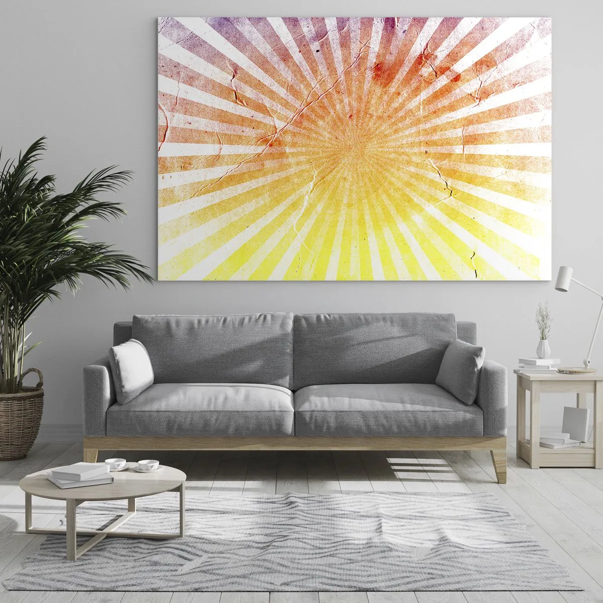 Billede på glas - Stråler fra den opgående eller nedgående sol i retrostil - 70x50cm - Opgange og nedgange - Moderne vægdekoration til stue og soveværelse ARTTOR