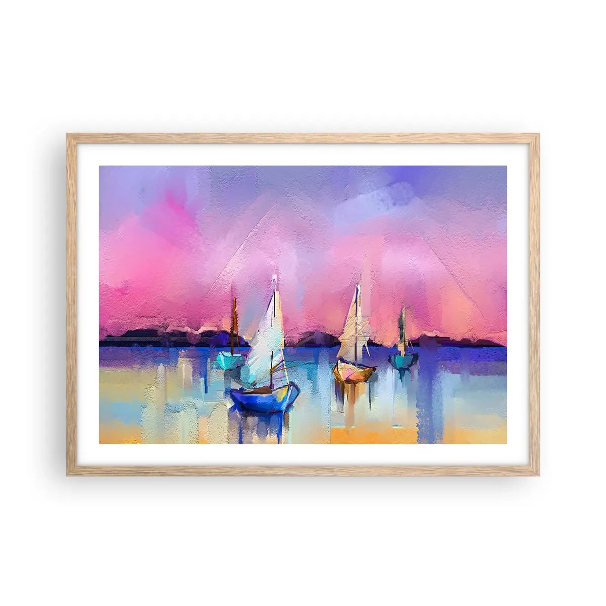 Plakat i ramme af lyst egetræ - Retning: brede farvande - 70x50 cm