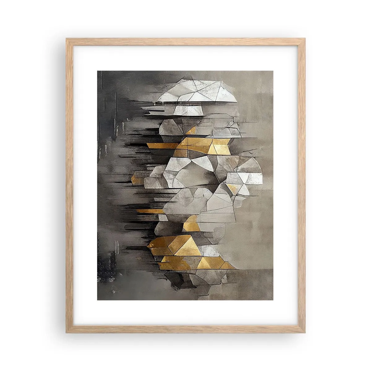 Plakat i ramme af lyst egetræ - Komposition lavet af is og lys - 40x50 cm