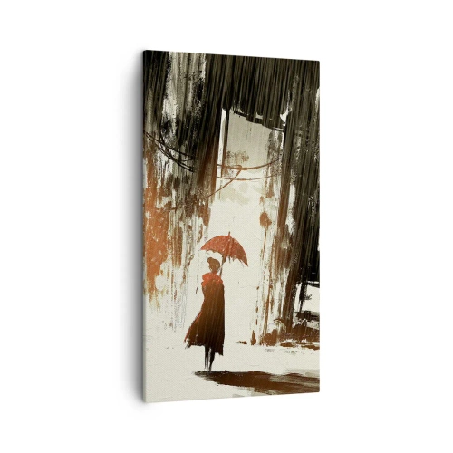 Lærredstryk - Billede på lærred - Den røde paraplys poesi - 45x80 cm