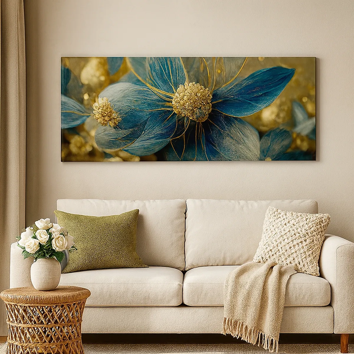 Lærredstryk - Billede på lærred - Blomstre med guld - 30x30 cm