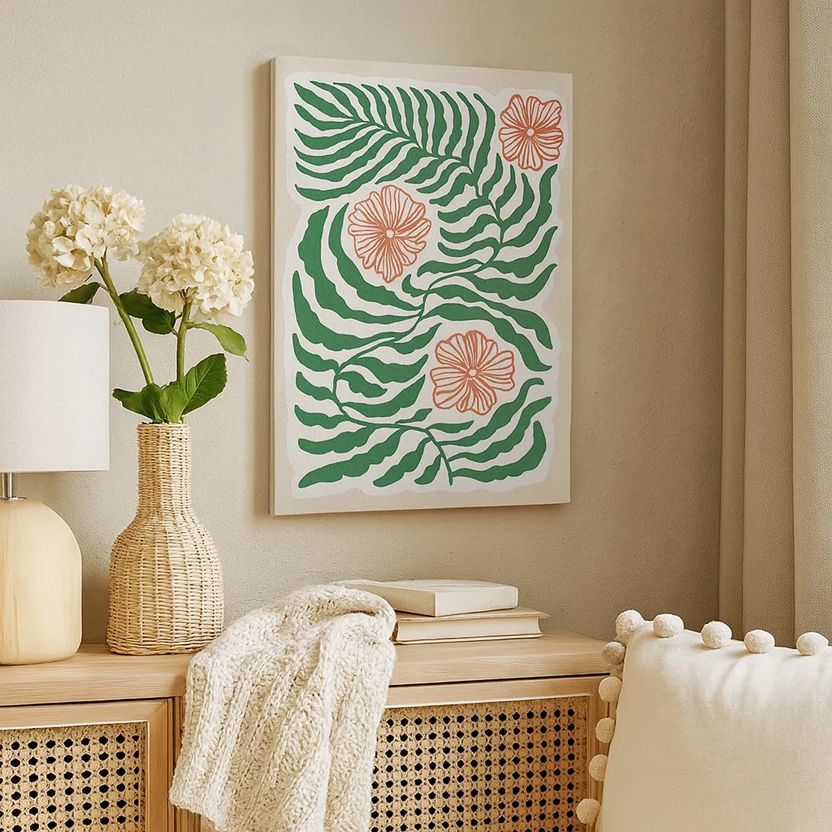 Lærredstryk - Billede på lærred - Blomstrede i grønt - 50x70 cm