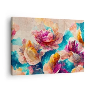 Lærredstryk - Billede på lærred - Farverige blomster på en beige baggrund - 70x50cm - Den farverige pragt i en buket - Moderne vægdekoration til stue og soveværelse ARTTOR