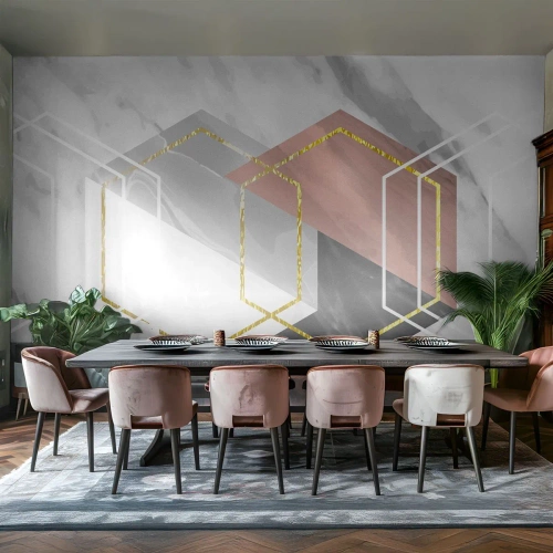 Fototapet Premium Canvas - Kædesammensætning - Abstraktion, Stykke, Sekskant - 350x256 cm
