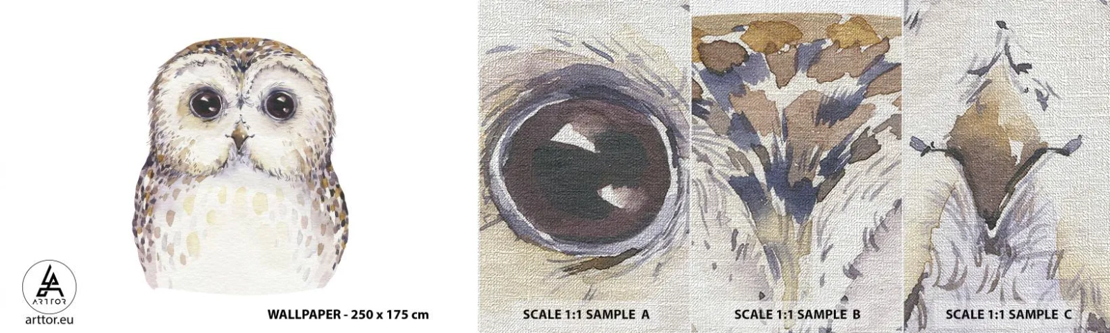 Prøve Fototapet Premium Canvas - Se mig i øjnene - Ugle, Fugl, Grafik - 100x30 cm