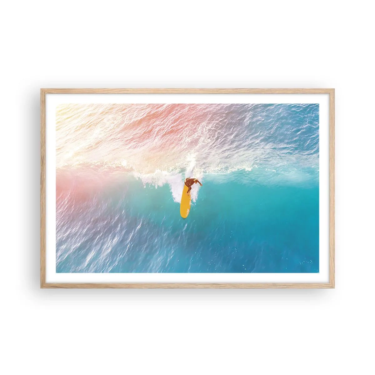 Plakat i ramme af lyst egetræ - Ocean rytter - 91x61 cm