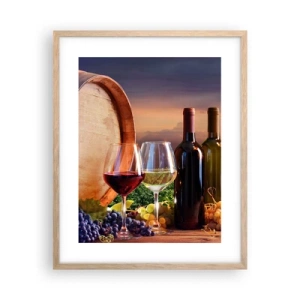 Plakat i ramme af lyst egetræ - Livet har smag her - 40x50 cm