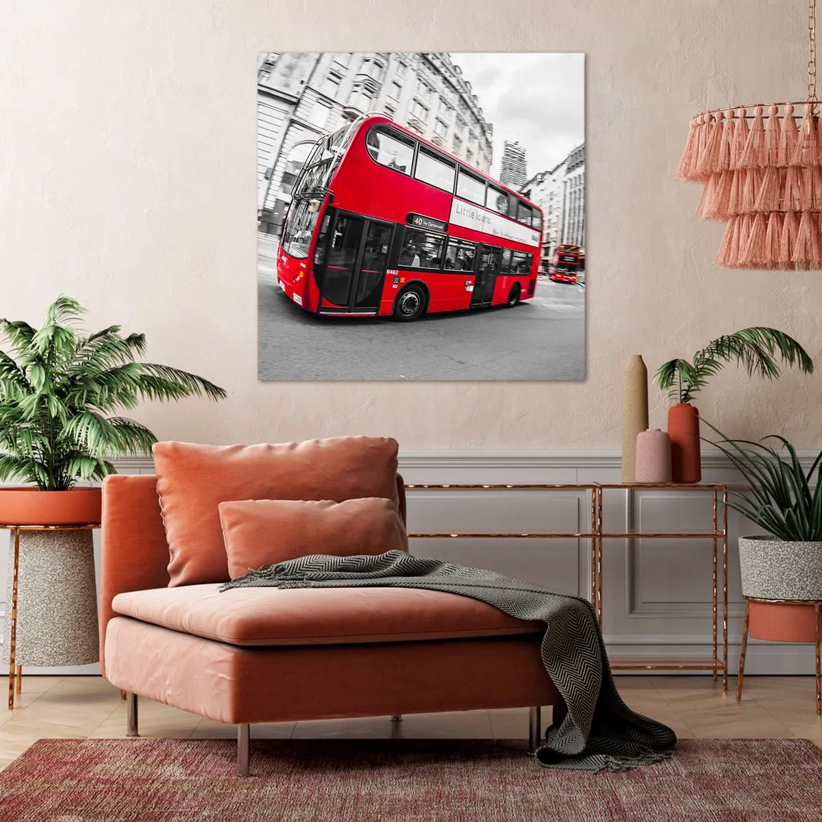 Lærredstryk - Billede på lærred - London traditionelt - by bus - 70x70 cm