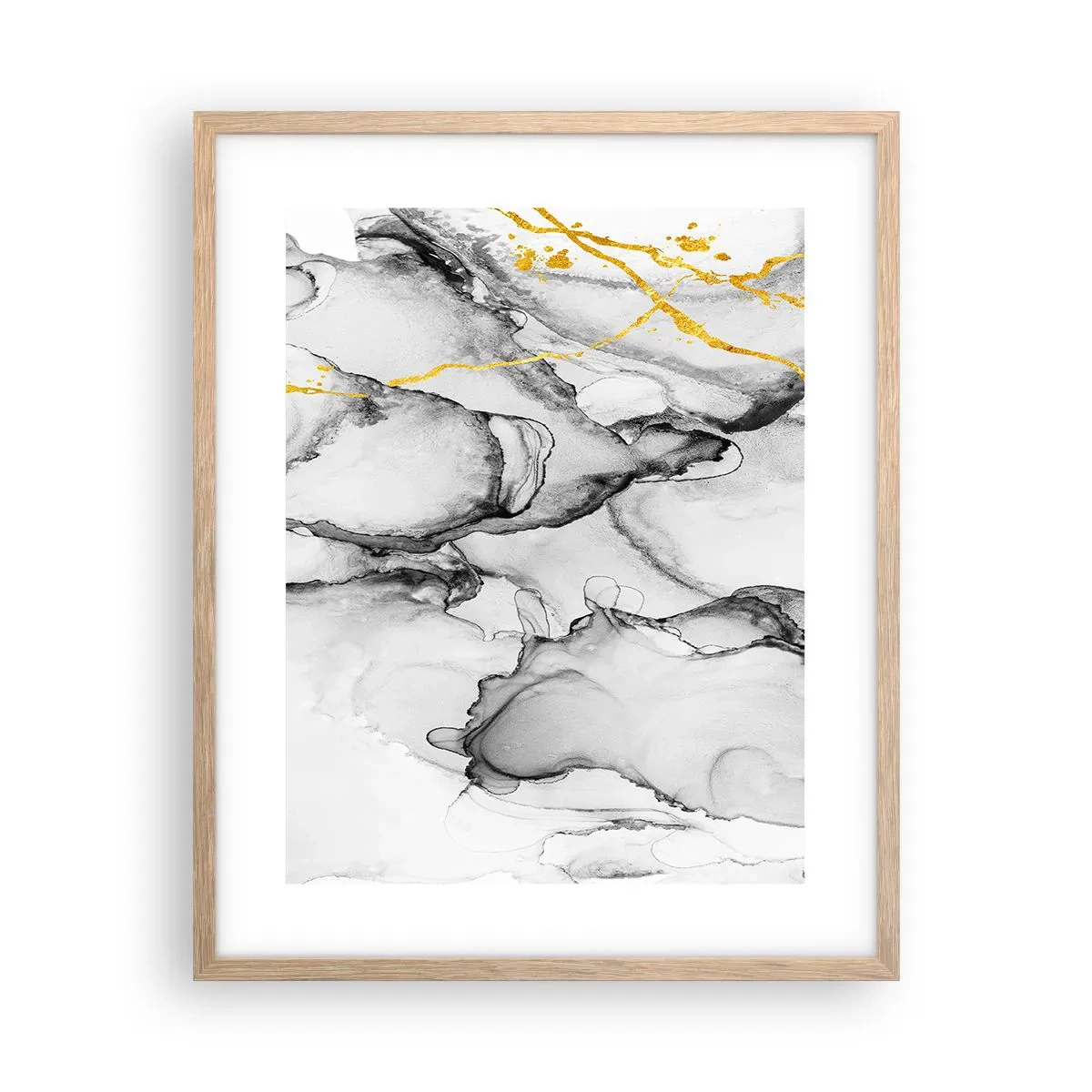 Plakat i ramme af lyst egetræ - Sammensætning med guldmotiv - 40x50 cm