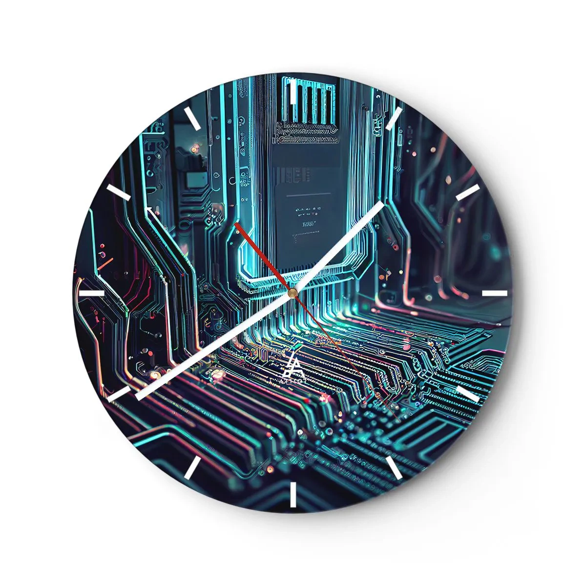 Vægur, Uret - Nærbillede af et neon, futuristisk integreret kredsløb - 30x30cm - Jeg tror... - Moderne vægdekoration til stue, køkken og soveværelse ARTTOR