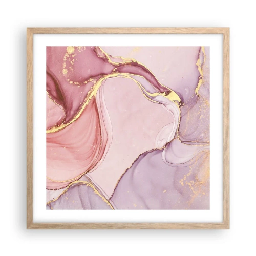 Plakat i ramme af lyst egetræ - Et kærtegn af farver - 50x50 cm