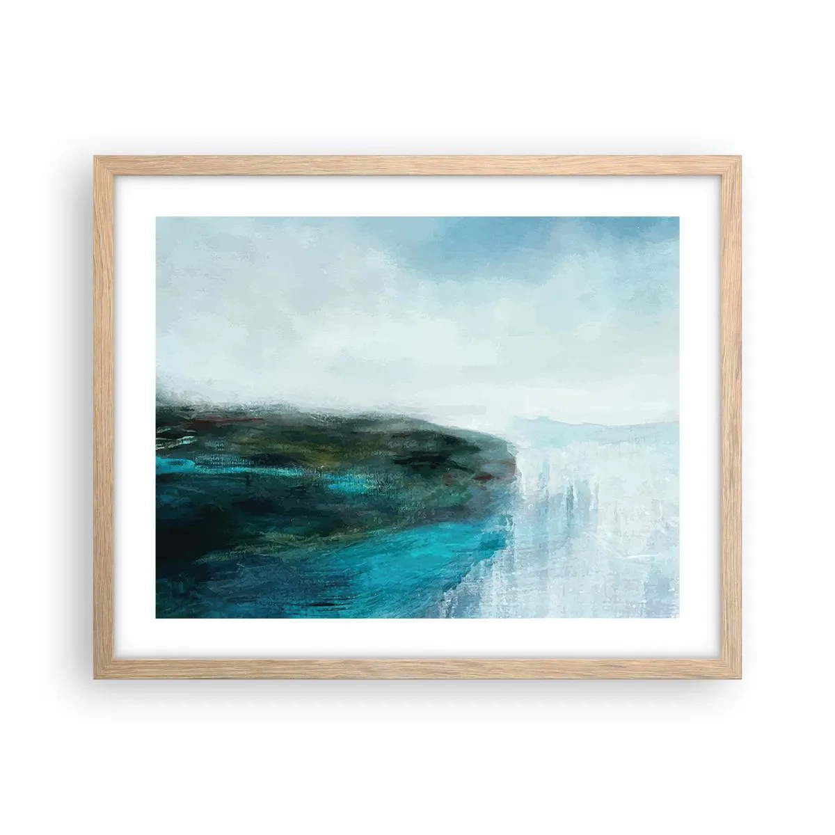 Plakat i ramme af lyst egetræ - Marin abstraktion - 50x40 cm