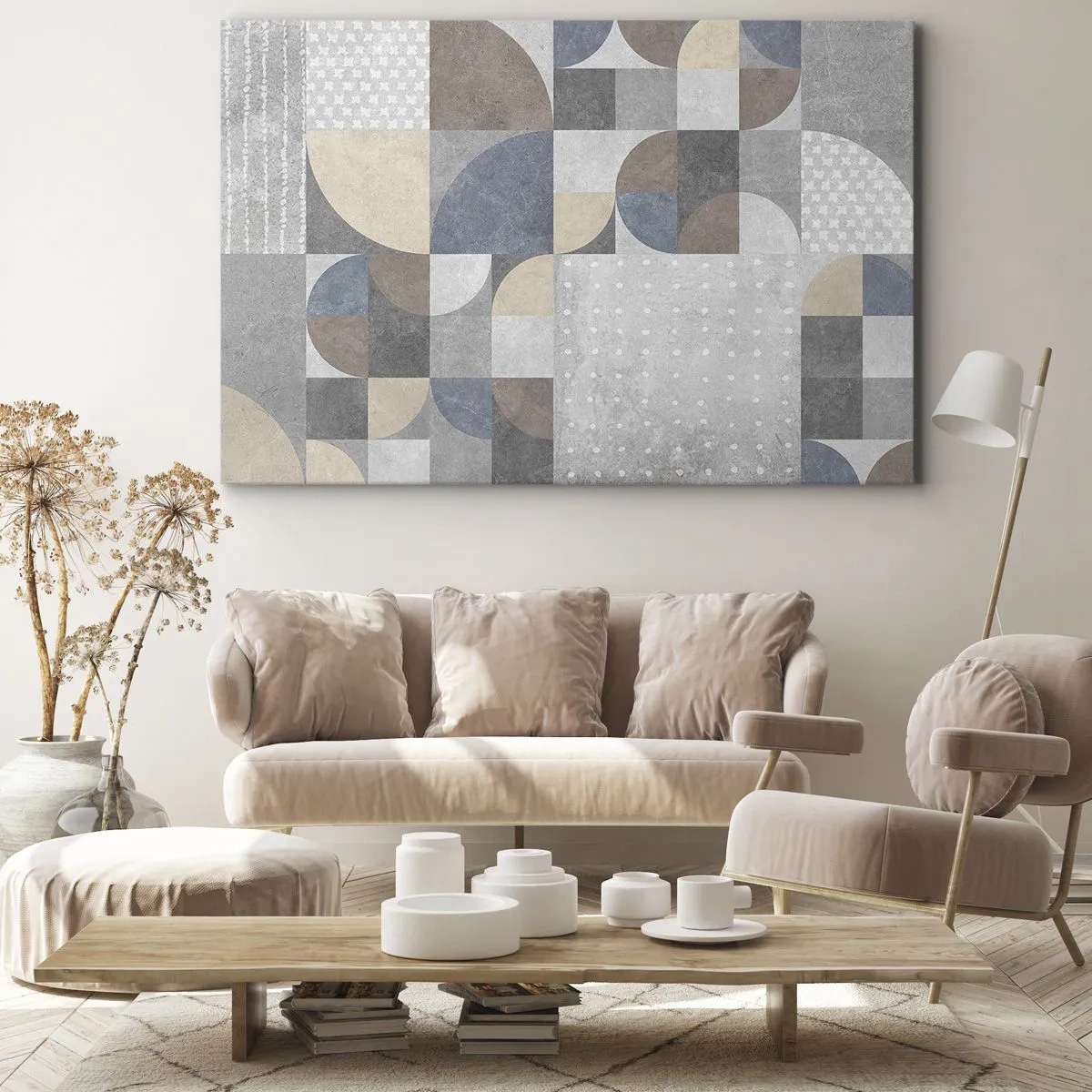 Lærredstryk - Billede på lærred - Geometrisk mønster i pastelfarver - 70x50cm - Keramisk fantasi - Moderne vægdekoration til stue og soveværelse ARTTOR