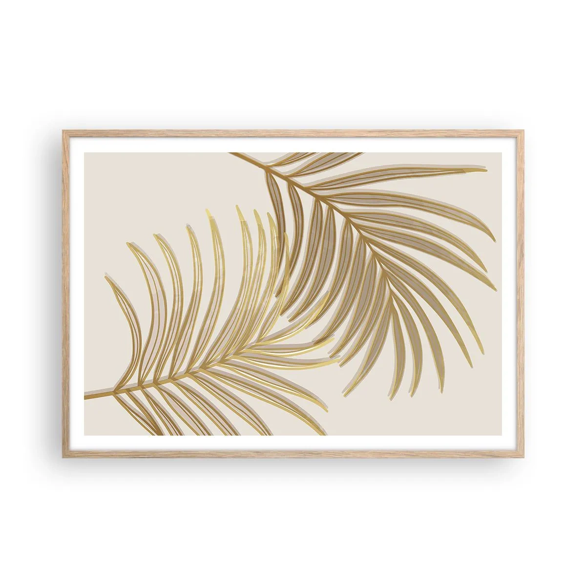 Plakat i ramme af lyst egetræ - Gylden palme! - 100x70 cm