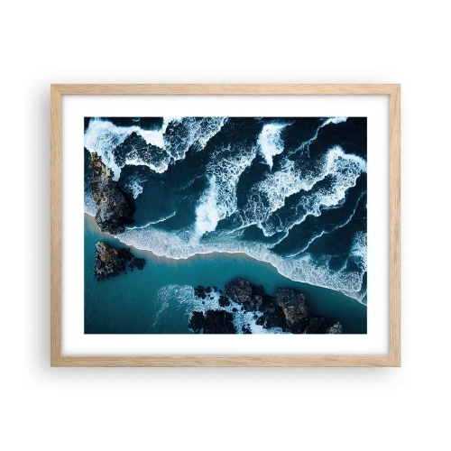 Plakat i ramme af lyst egetræ - Svøbt i bølger - 50x40 cm