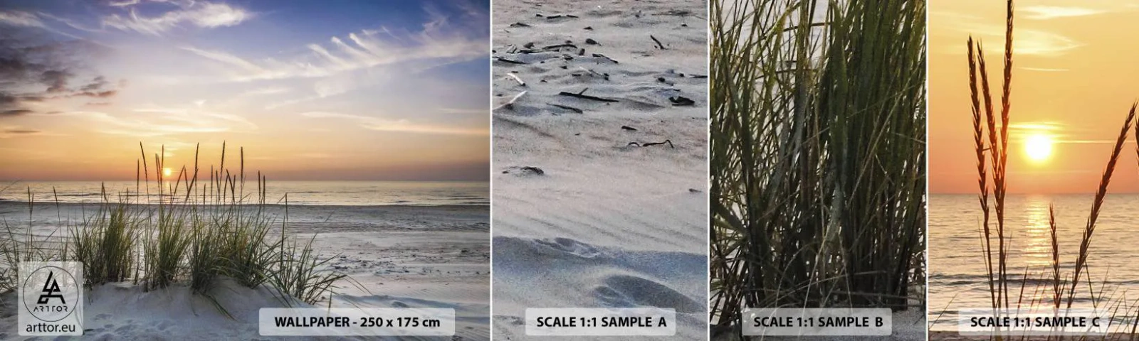 Prøve Fototapet Selvklæbende Deluxe Sticker - Se, tænk, føl - Landskab, Strand, Hav - 100x30 cm