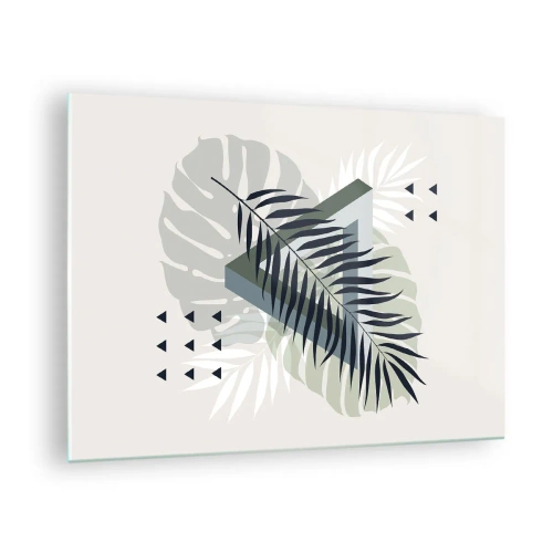 Billede på glas - En moderne geometrisk bladkomposition - 70x50cm - Natur og geometri - to ordener? - Moderne vægdekoration til stue og soveværelse ARTTOR