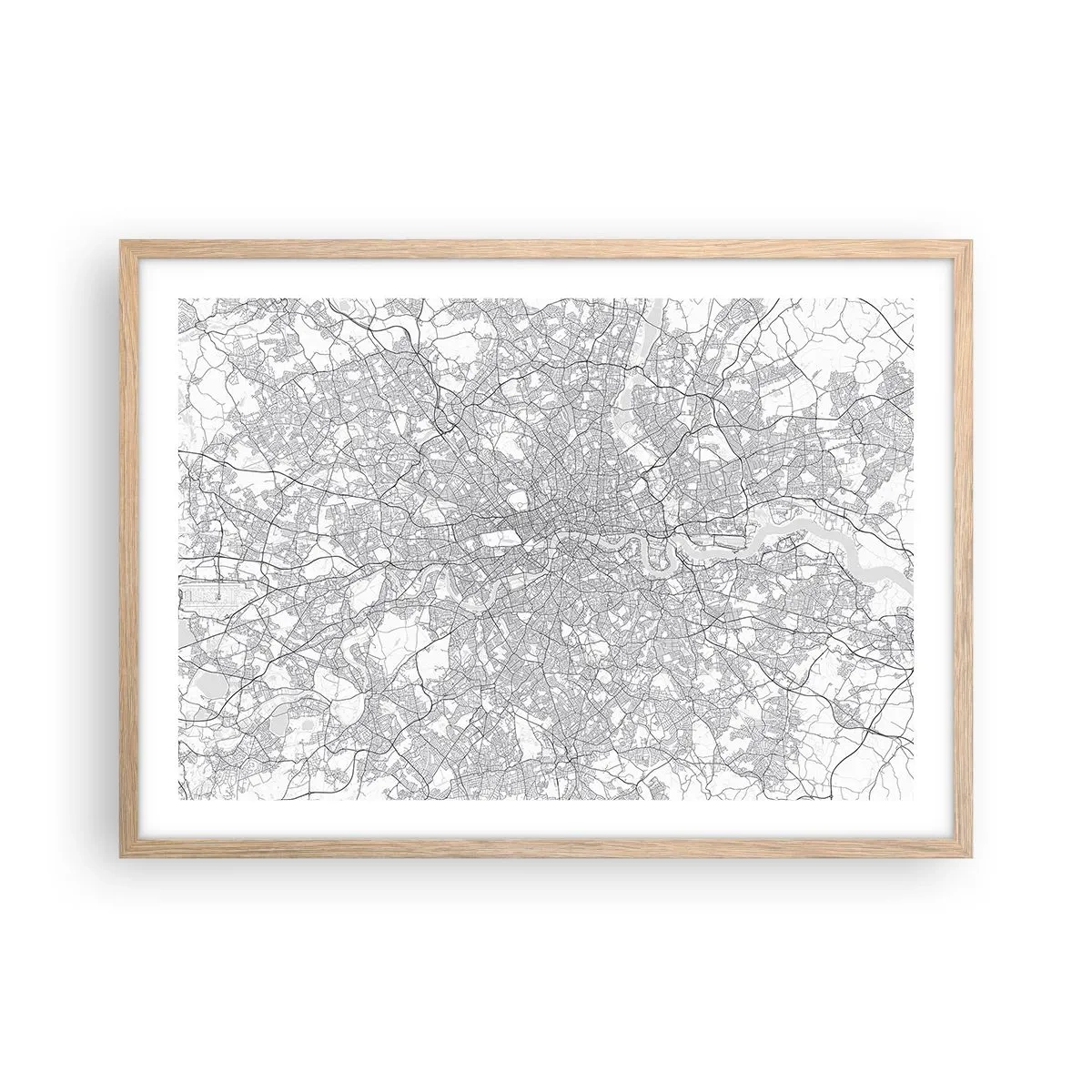 Plakat i ramme af lyst egetræ - Kort over Londons labyrint - 70x50 cm