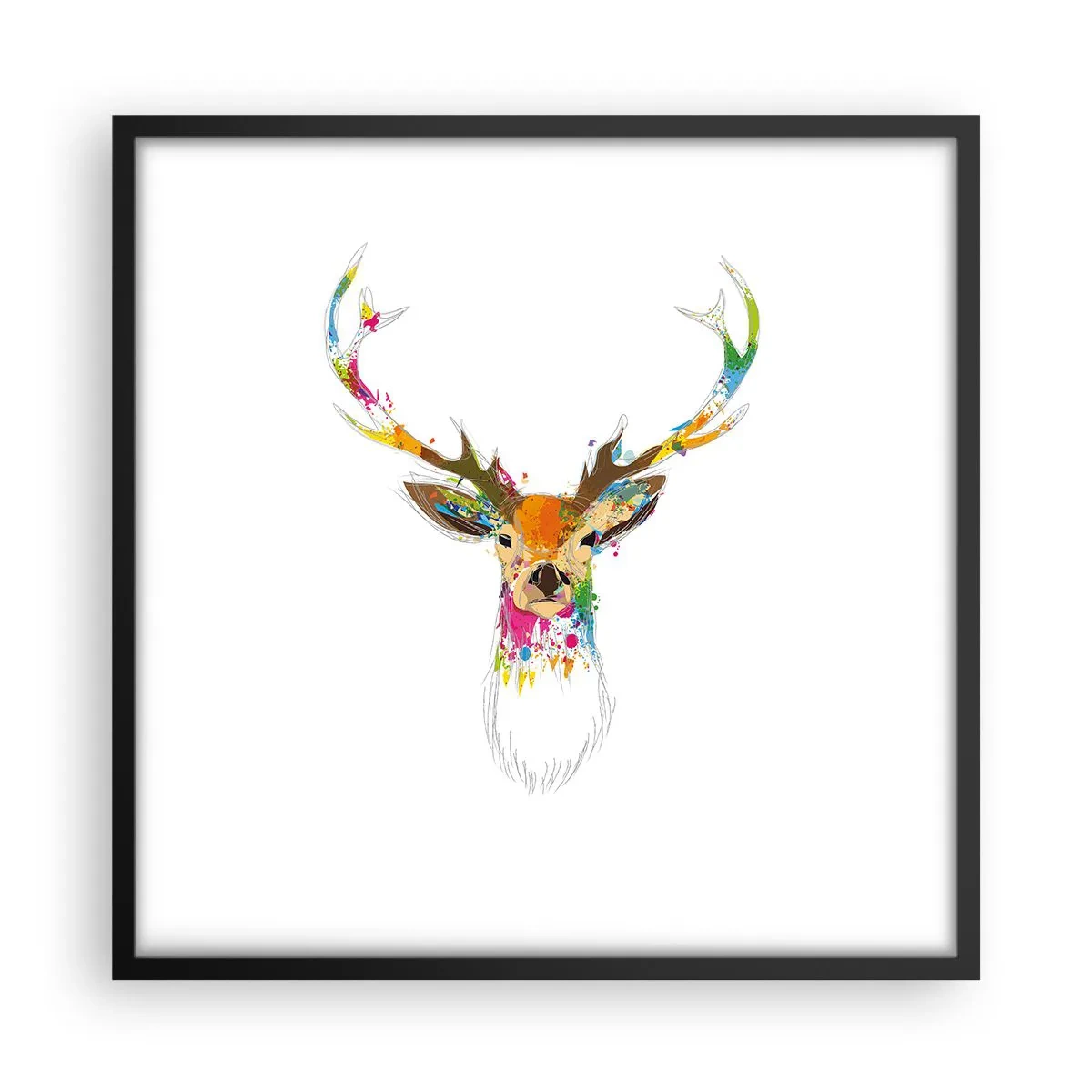 Plakat i sort ramme - Blid kronhjort badet i farver - 50x50 cm