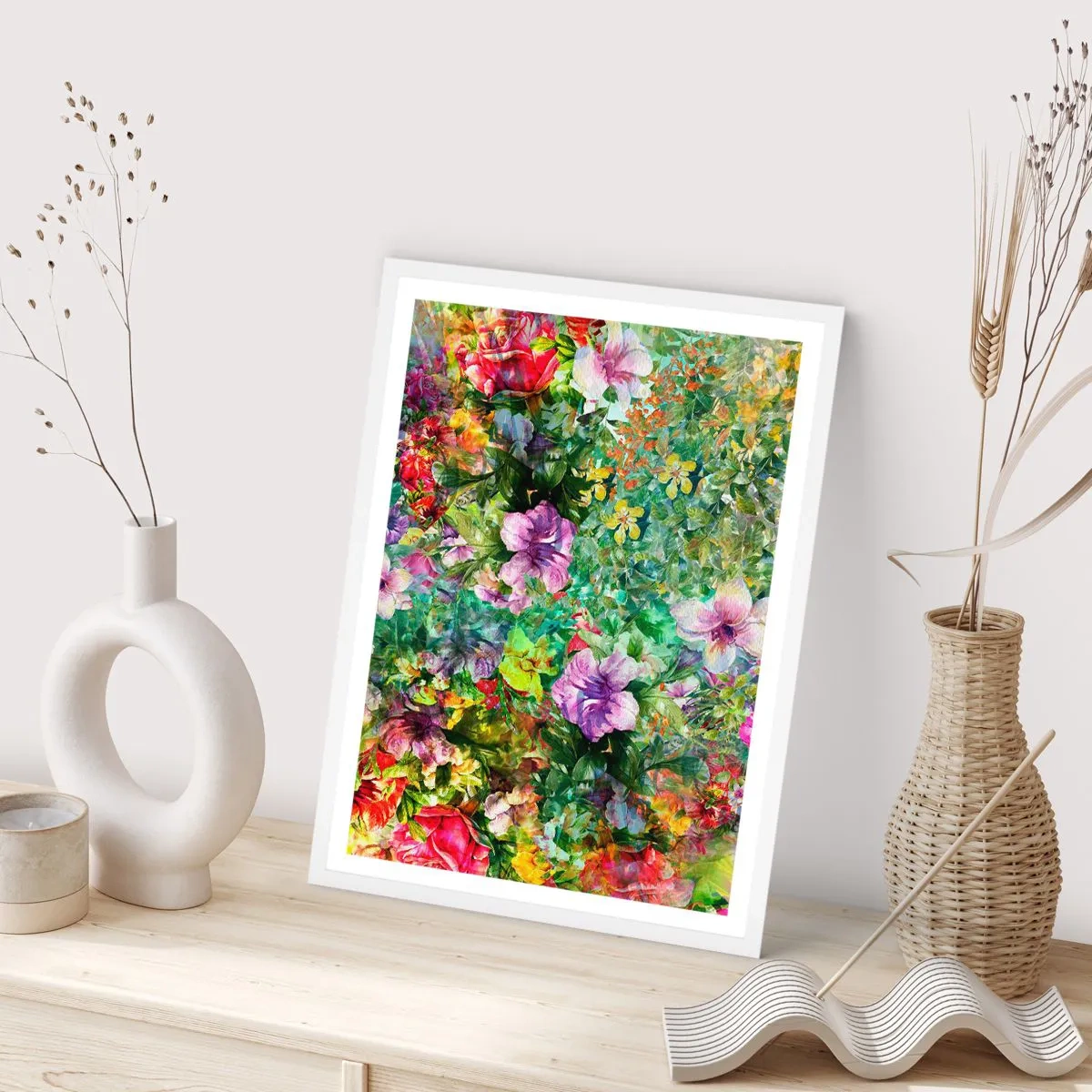Plakat i hvid ramme - Ind i blomsterne ved fortabelse - 61x91 cm