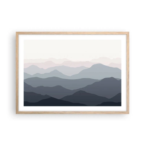 Plakat i ramme af lyst egetræ - Bølger af bjerge - 70x50 cm