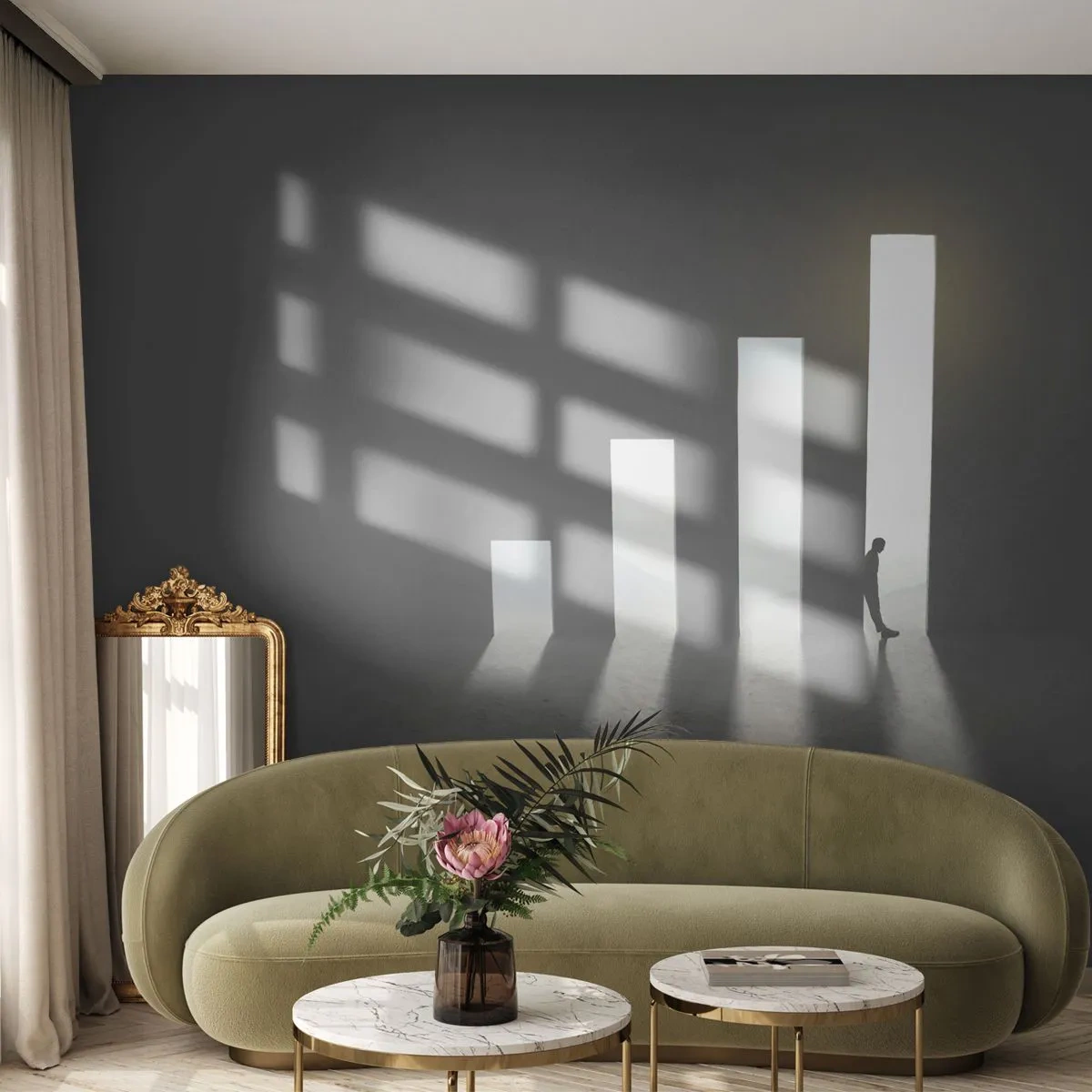 Fototapet Premium Sand - Succes - et indtryk - Forretning, Arkitektur, Mand - 150x105 cm