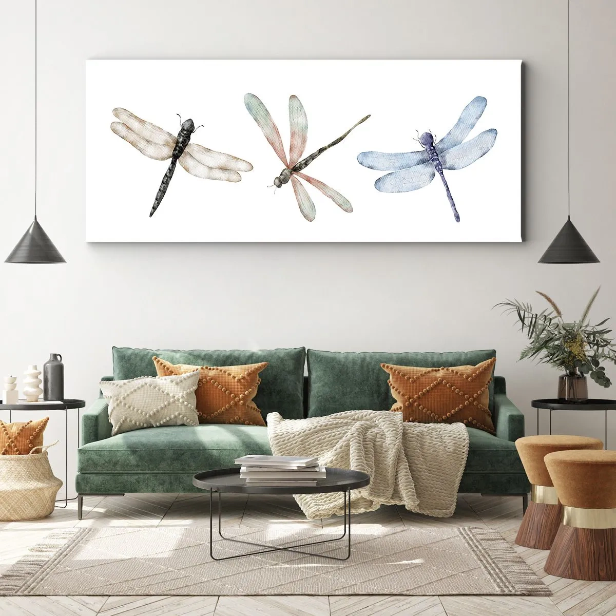 Lærredstryk - Billede på lærred - Vægtløse guldsmede - 90x30 cm