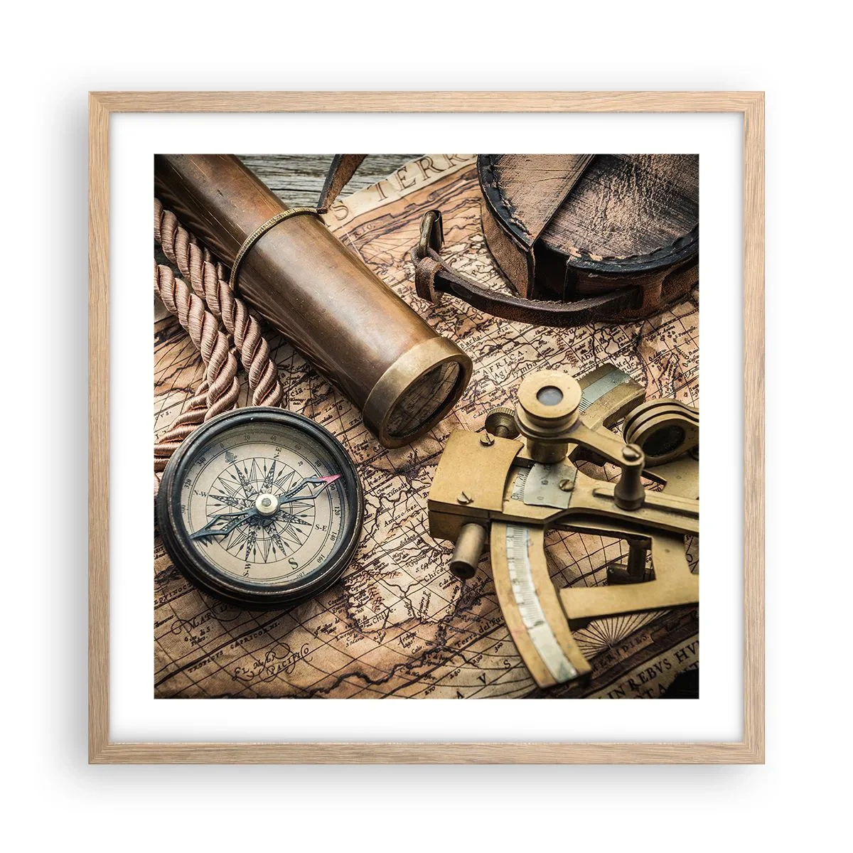 Plakat i ramme af lyst egetræ - Fastlægge kursen - 50x50 cm