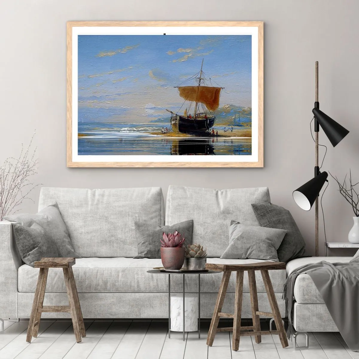 Plakat i ramme af lyst egetræ - Vand, jord, luft - 100x70 cm