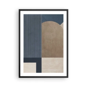 Plakat i sort ramme - Abstrakt geometrisk komposition i nuancer af marineblå og beige - 50x70cm - En komposition af enkelhed og rundhed - Moderne vægdekoration til stue og soveværelse ARTTOR