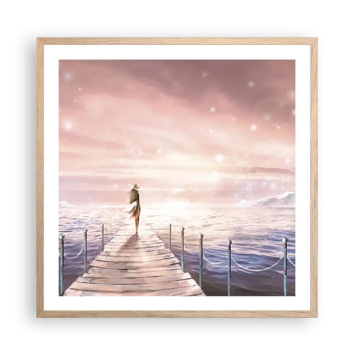 Plakat i ramme af lyst egetræ - I lyset af en drøm - 60x60 cm
