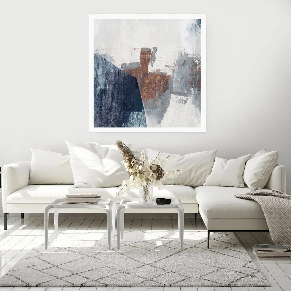 Plakat - Blåbrune former - 60x60 cm